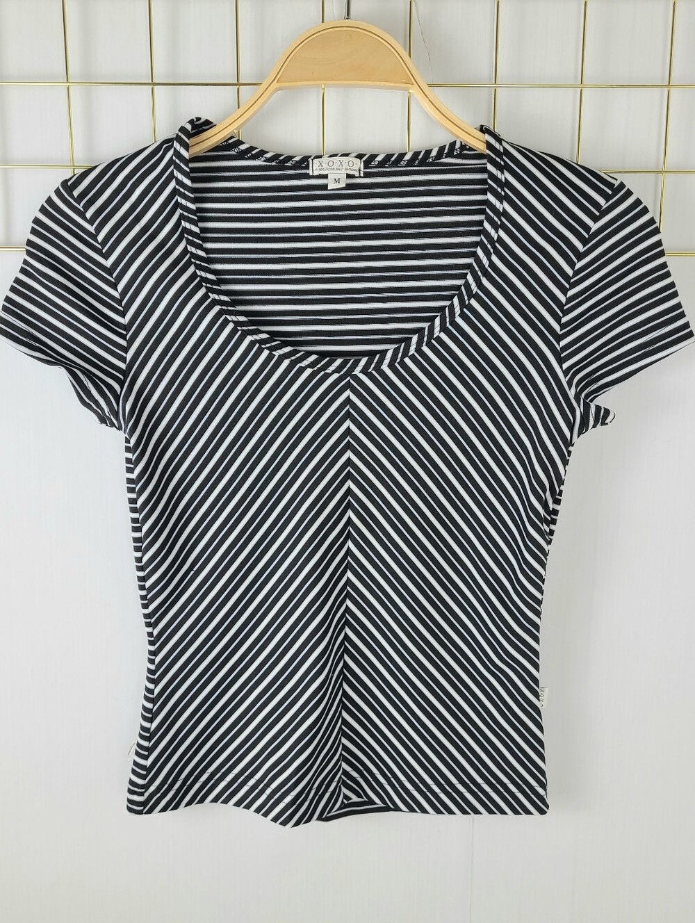 XOXO In America And Abroad 90s Y2K Vintage Made In USA Stripe Baby Tee Top